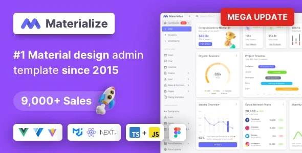 Materialize – Next.js, Vuejs, HTML, Laravel, Django, Asp.Net Material Design Admin Template