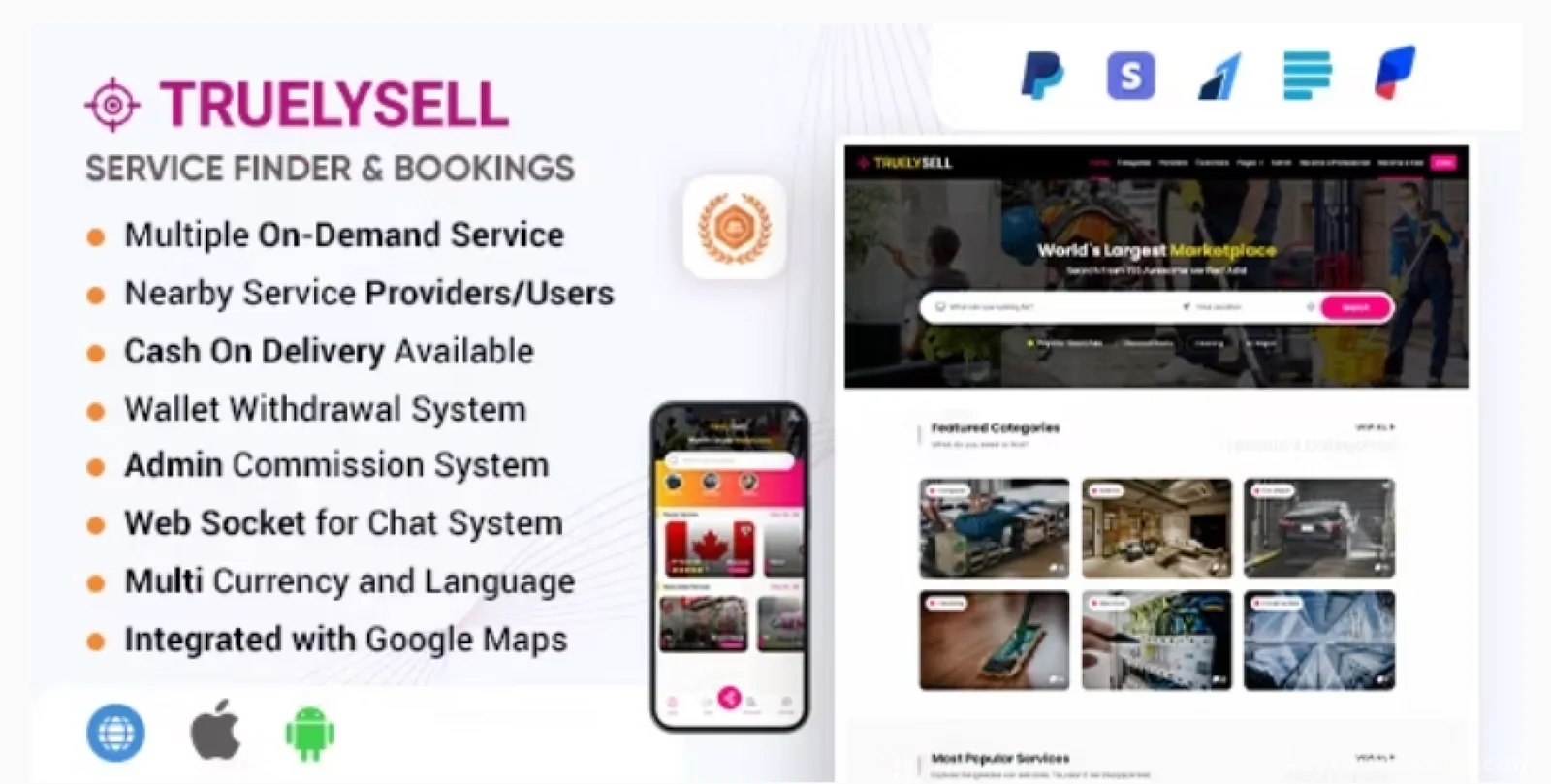 TruelySell - Multi Vendor online Service Booking Marketplace Nearby Web+iOS+Android