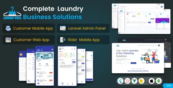 Laundry Boss – Complete Laundry Solution Mobile App with web Admin Panel, Website, Rider App